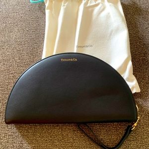 NEW Large Tiffany & Co Half Moon Wallet Clutch Pouch in Black Italian Leather